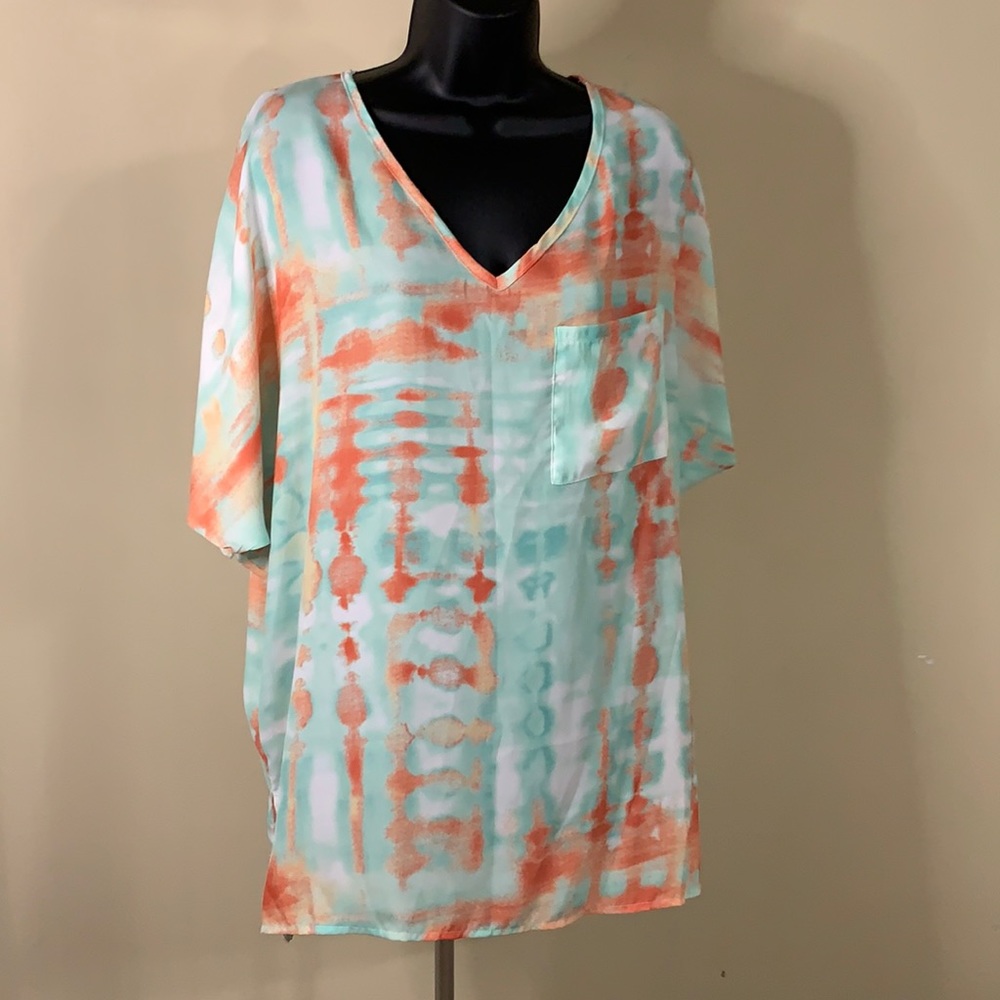 BIBI, Medium, Teal and Orange Tie-Dye Shirt